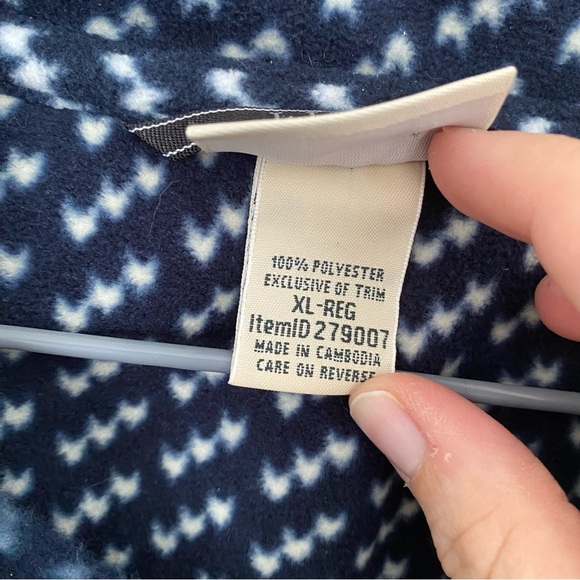 L.L Bean Mens Navy Blue Patterned Fleece Buttoned Sweatshirt Size XL - Picture 5 of 14